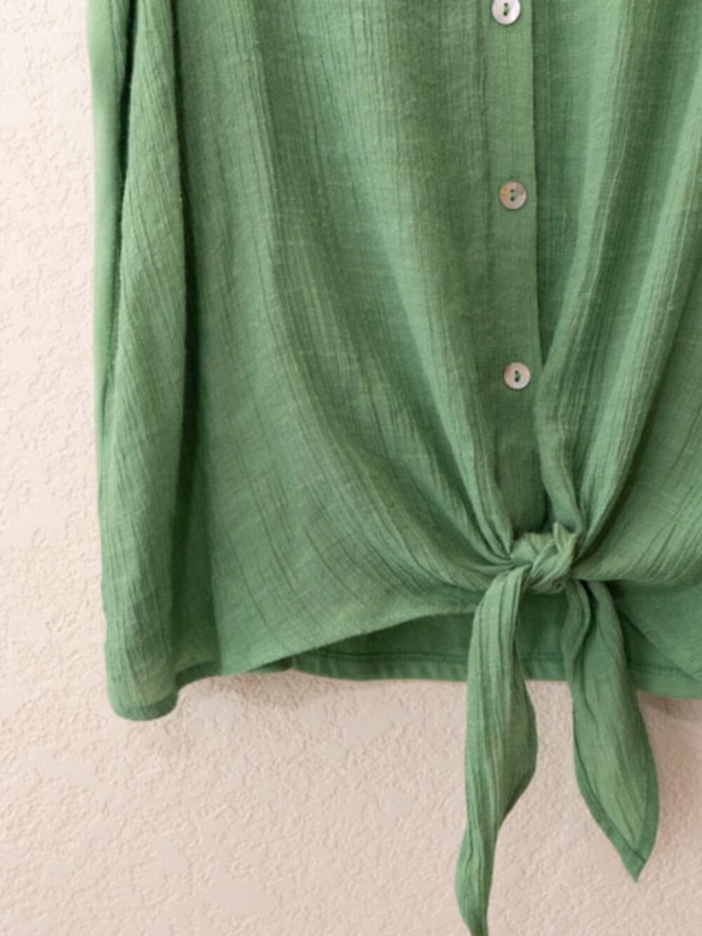 Parallel Skies Green Ruffle Sleeve Tie Front Blouse XL Button Up Boho Cottagecor - Picture 6 of 12